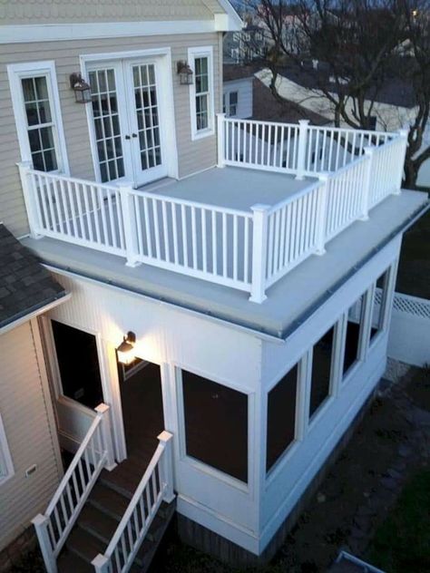 Roof Addition, Veranda Design, Porch Design Ideas, Screened Porch Designs, Balkon Decor, House With Balcony, Balcony Grill, Balcony Grill Design, Modern Balcony