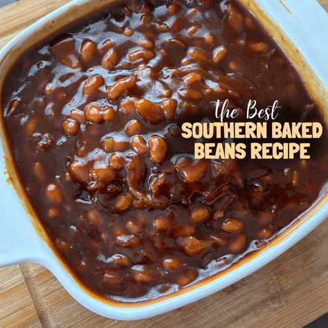 Southern Baked Beans Recipe: Easy, Cheap, and Delicious - The Good Wives Blog Southern Navy Bean Recipes, Bushs Baked Beans Recipe Easy, Homemade Baked Beans From Canned Beans, Baked Beans Recipe Easy, Southern Baked Beans, Baked Beans From Scratch, Buttermilk Banana Bread, Homemade Green Bean Casserole, Best Baked Beans