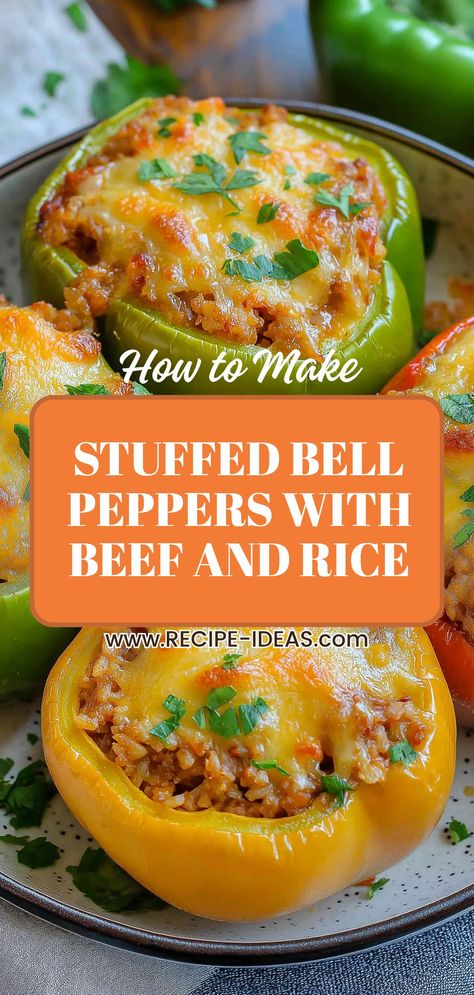 Try this delicious recipe for stuffed bell peppers featuring ground beef and brown rice. This easy dish is perfect for a weeknight dinner, combining fresh bell peppers with a savory beef filling that's packed with flavor. It's not only nutritious but also customizable; feel free to add vegetables or cheeses of your choice. Ready in under an hour, this fulfilling meal is ideal for families or meal prepping that will leave everyone satisfied. Enjoy these savory stuffed peppers tonight! Recipe For Stuffed Bell Peppers, Prepare Ahead Meals, Easy Stuffed Bell Peppers, Easy Stuffed Peppers, Savory Rice, Brown Rice Recipes, Beef And Rice, Breakfast Snacks, Easy Dishes