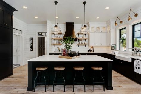 The 15 Most Beautiful Modern Farmhouse Kitchens on Pinterest - Sanctuary Home Decor Sanctuary Home Decor, Beautiful Modern Farmhouse, Sanctuary Home, Farmhouse Kitchens, Farmhouse Kitchen Cabinets, Black Kitchen Cabinets, New Kitchen Cabinets, Farmhouse Style Kitchen, Modern Kitchens