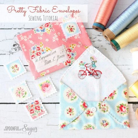 {Sewing Tutorial} Pretty Fabric Envelopes - A Spoonful of Sugar Fabric Envelopes, Envelope Tutorial, Fabric Envelope, Sewing To Sell, Homespun Fabric, Fabric Stamping, Sewing Tutorials Free, Crafts To Make And Sell, Pretty Fabric