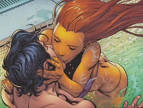 Nightwing and Starfire Nightwing Fan Art, Starfire And Nightwing, Robin And Starfire, Teen Titans Love, Nightwing And Starfire, Dc World, Breaking Up, Comics Girls, Young Justice