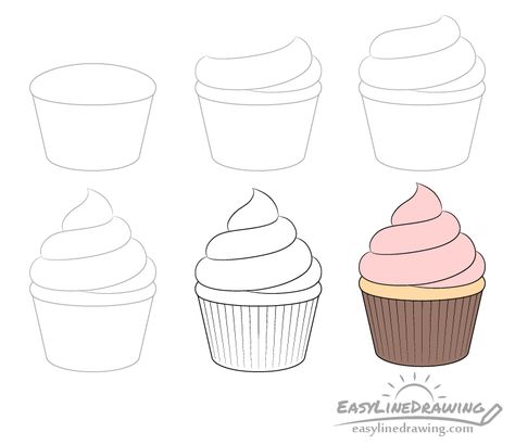 Cupcake Doodle Cute, Cupcake With Frosting, Draw A Cupcake, Cupcake Outline, Printable Diy Crafts, Drawing Instructions, Cupcake Drawing, Cupcake Tutorial, Drawing Now