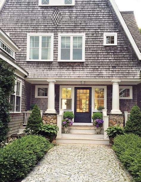 Shingle Style Architecture, White Shiplap Wall, Shingle Style Homes, White Shiplap, Cape Cod House, Coastal Interiors, Waterfront Homes, Ship Lap Walls, Exposed Brick