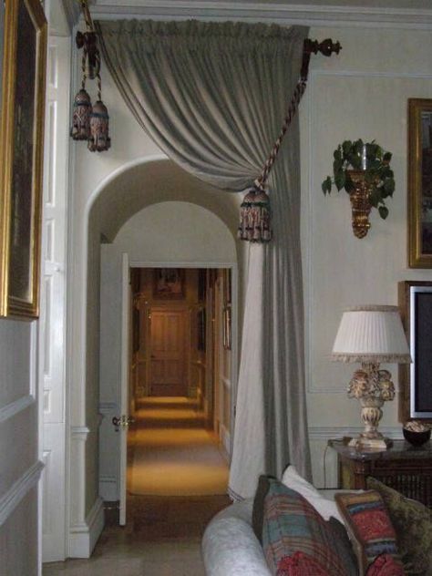 Curtain In Doorway Ideas, Curtain Over Arched Doorway, Curtains In Hallway, Doorway Curtain Ideas Living Room, Archway Curtain Ideas, Curtains In Doorways, Curtains Over Doorway, Doorway Curtains Ideas, Entryway Curtain Ideas