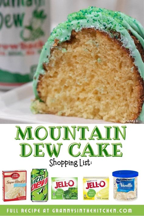 Mt Dew Cake, Soda Pop Cake, Soda Cake Recipe, Mountain Dew Cake, Cake Mix And Soda, Mt Dew, Soda Cake, Cake Mix Ingredients, Lime Cake