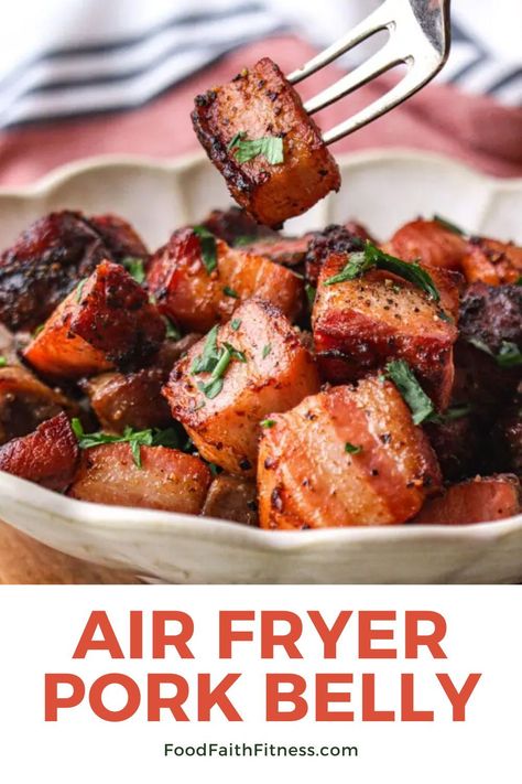 Enjoy flavorful pork belly bites cooked in the air fryer. Perfectly crispy with a sweet-savory seasoning blend. Simple and satisfying How To Cook Pork Belly In Air Fryer, Air Fryer Pork Belly, Lunch Platter, Pork Belly Bites, Savory Seasoning, Fried Pork Belly, Air Fryer Pork, Pork Belly Recipes, Crispy Pork Belly