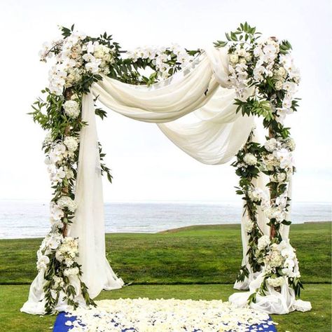 Romantic styling on an outdoor canopy - soft white draping and a variety of blooms Solemnization Decoration, Wedding Awning, Wedding Chuppah, Wedding Setup, Holy Matrimony, Outdoor Canopy, Wedding Ceremony Arch, Wedding Altars, Ceremony Decor