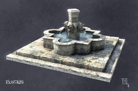 A medieval fountain by ~yansolo on deviantART Medieval Fountain, German Houses, Medieval House, Village Map, Three Witches, 3d Environment, Castles Interior, Medieval Houses, Building Concept