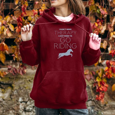 "I don't need therapy, I just need to go riding." This unisex heavy blend hooded sweatshirt is perfect for any horse lover. Made with a thick blend of cotton and polyester, this hoodie feels plush, soft and warm--a perfect choice for any cold day at the barn. In the front, the spacious kangaroo pocket adds daily practicality while the hood's drawstring is the same color as the base sweater for extra style points. .: 50% cotton, 50% polyester .: Medium-heavy fabric (8.0 oz/yd² (271 g/m .: Classic Grammy Sweatshirt, Horse Shirts, Horse Sweatshirts, Christmas Horse, Horse Hoodies, Christmas Horses, Horse Shirt, Funny Horse, Gifts For Horse Lovers