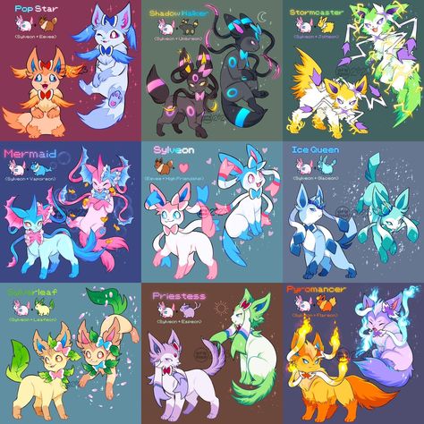 Pokemon Eeveelutions Fusion, Eeveelution Fusions, Sylveon Fanart, Pokemon Animals, Pokemon References, Fakemon Region, Pokemon Sylveon, Fanmade Pokemon, Eevee Cute