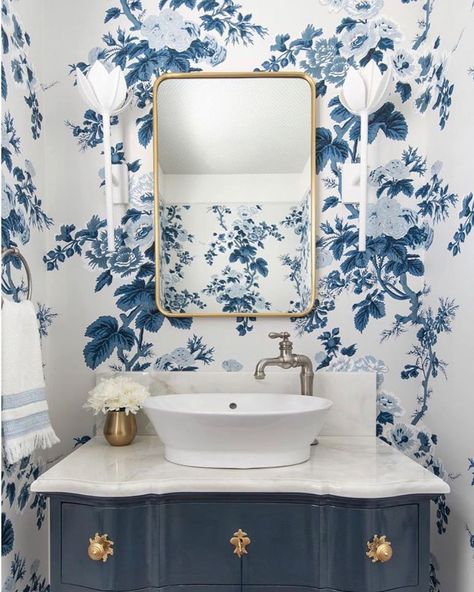 French Bathroom, Visual Comfort Lighting, Downstairs Bathroom, Chic Bathrooms, Upstairs Bathrooms, Blue Bathroom, Bathroom Makeover, Visual Comfort, Design Awards