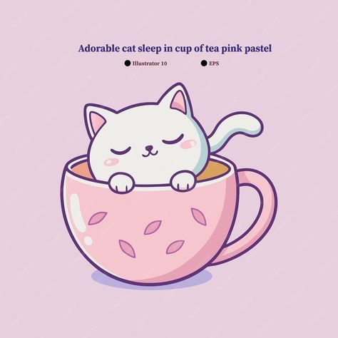 Premium Vector | Adorable cat sleep in cup of tea pink pastel colorDraw Color bubs doodle style Cat In Teacup Drawing, Teacup Drawing, Tea Cup Drawing, Cat Sleep, Doodle Style, Packaging Labels Design, Pink Pastel, Cat Sleeping, Graphics Designer