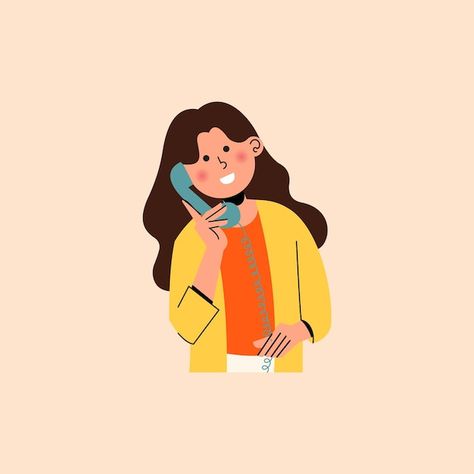 Girl using a telephone for calling vecto... | Premium Vector #Freepik #vector #calling #art #telephone #woman Telephone Illustration, Call Illustration, Telephone Drawing, Call Logo, Wedding Video Invitation, Vector Girl, Telephone Call, Logo Psd, Video Invitation