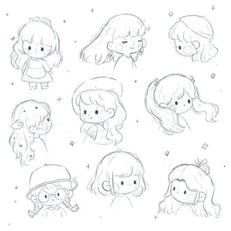 Art Post Instagram, Cute Hair Drawing Reference, Cute Hair Drawing, Cute Drawing Styles, Drawing Ideas Kawaii, Cute Drawing Reference, Kawaii Drawing Ideas, Chibi Drawing Reference, Kawaii Sketches