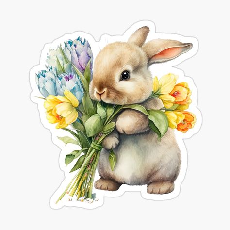 Get my art printed on awesome products. Support me at Redbubble #RBandME: https://www.redbubble.com/i/sticker/Watercolor-Easter-Bunny-by-Juliascutecornr/141450898.JCQM3?asc=u Easter Magic, Bunny Stickers, Rabbit Drawing, Easter Stickers, Scrapbook Kit, Bunny Designs, Decorate Notebook, Easter Rabbit, Coloring Stickers