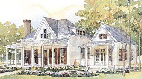 Introducing House Plan Thursday! Coastal Living House Plan SL 593 - whoa! House In The Country, Southern Living House Plans, Cottage Style House Plans, Southern House Plans, Casas Coloniales, Small Farmhouse, Cottage Plan, Farmhouse House, Guest Cottage