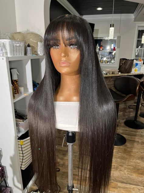 Long Wigs For Black Women, Black Wigs For Black Women, Lace Front Wig With Bangs, Sew Ins, Pretty Hair Color, Dope Hairstyles, Wig With Bangs, Lace Hair, Human Hair Lace Wigs