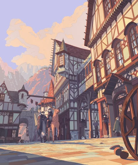 Behance :: For You Castle City, Fantasy Village, Fantasy Town, Comic Book Layout, Concept Art Tutorial, City Drawing, Fantasy Concept, Fantasy City, Fantasy Setting