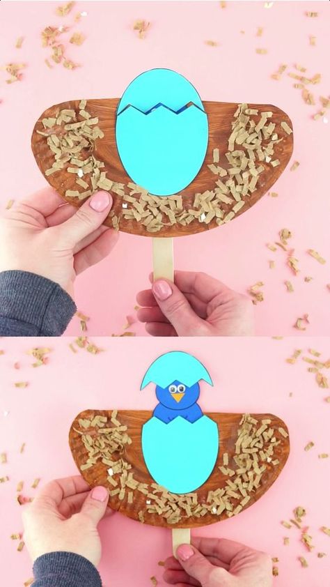 Spring is the perfect season for learning all about birds and making bird crafts. This pop up bird craft is super easy for kids of all ages to create with our handy free template. After making the craft, toddlers and preschoolers get the added bonus of playing with the paper plate craft, watching as their bird pops up and hatches out of the egg in the nest. #iheartcraftythings Bird Craft, Spring Craft, Spring Crafts For Kids, Bird Crafts, Paper Plate Crafts, Plate Crafts, Craft For Kids, Paper Crafts Diy Kids, Animal Crafts