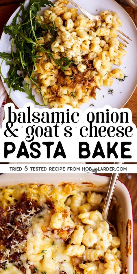 Caramelised Onion and Goat’s Cheese Pasta Bake | Pasta dishes, Recipes, Cooking recipes Pasta Dishes Recipes, Balsamic Pasta, Cheese Pasta Bake, Pasta Bake Easy, Recipes Cheese, Goat Cheese Pasta, Bake Easy, Caramelised Onion, Easy Vegetarian Dinner