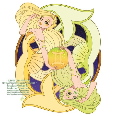 Gemini Mermaid, Zodiac Gemini Art, Gemini Art, Anime Zodiac, Zodiac Gemini, Gemini And Leo, Zodiac Birthdays, Astrology Art, Instagram Prints