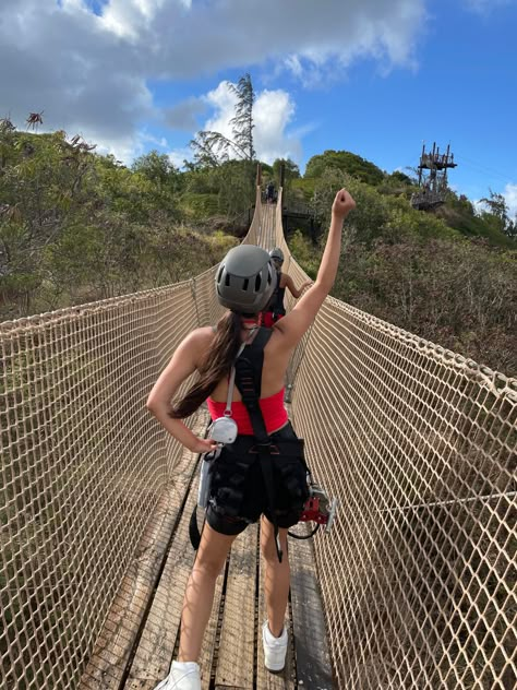 #bridge #zipline #hawaii Zip Line Outfit, Hawaii Ziplining, Zipline Outfit, Ziplining Outfit, Hawaii Activities, Hawaii Pictures, Zip Lining, Artsy Photos, Adventure Aesthetic