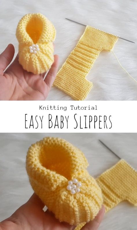 Knit Easy Baby Slippers Baby Knitting Free, Easy Baby Knitting Patterns, Knit Slippers Free Pattern, Baby Booties Free Pattern, Crochet Baby Booties Pattern, Knitted Slippers Pattern, Baby Booties Knitting Pattern, Knit Baby Booties, Easy Knit