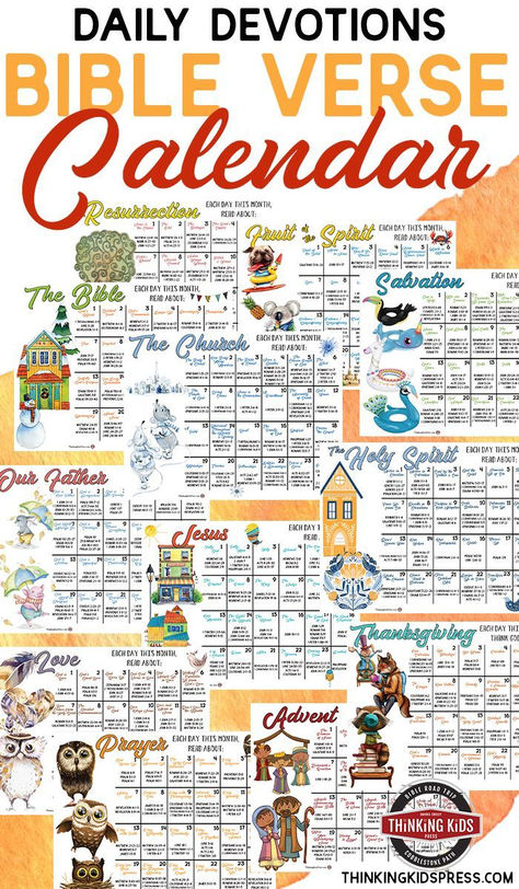 This 12-month Bible verse calendar is the perfect way to do daily devotions for your kids. It’s a family devotional that takes just a few minutes per day! Devotions For Kids, Verses For Kids, Family Bible Study, Bible Activities For Kids, Scripture Memorization, Bible Verses For Kids, Bible Study For Kids, Childrens Bible, Bible Study Lessons