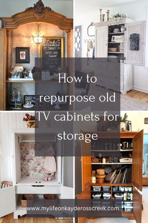 Old Tv Cabinet Makeover, Repurposed Tv Cabinet, Tv Cabinet Makeover, Tv Cabinet Repurpose, Old Tv Cabinet, Tv Stand Makeover, Cabinet Coffee Bar, Old Tv Stands, Old Entertainment Centers