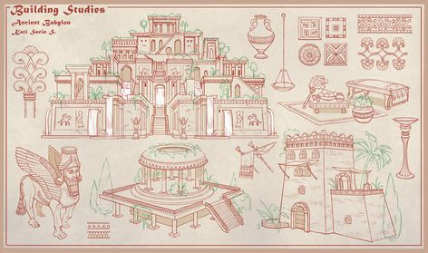 ArtStation - Babylon 1point Perspective Environment, Kati StarSoulArt Hanging Gardens Of Babylon Drawing, Hanging Gardens Of Babylon Architecture, Hanging Gardens Of Babylon Sketch, Babylon Architecture, Perspective Environment, Babylon City, Babylon Art, Tower Of Babylon, Hanging Gardens Of Babylon