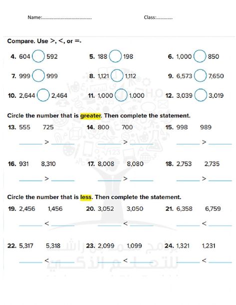 Natural Numbers Math Activities, Compare Numbers, Numbers Activity, Everyday Math, Natural Number, Comparing Numbers, The Worksheet, Number Activities, Place Values