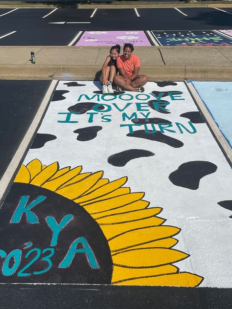 Ffa Parking Spot Painting, Cow Parking Spot Painting, Cow Print Senior Parking Spot, Parking Spot Painting Country, Cow Senior Parking Spot, Sunflower Parking Spot Painting, Cow Print Parking Spot, Senior Parking Spaces Country, Zach Bryan Parking Spot Painting