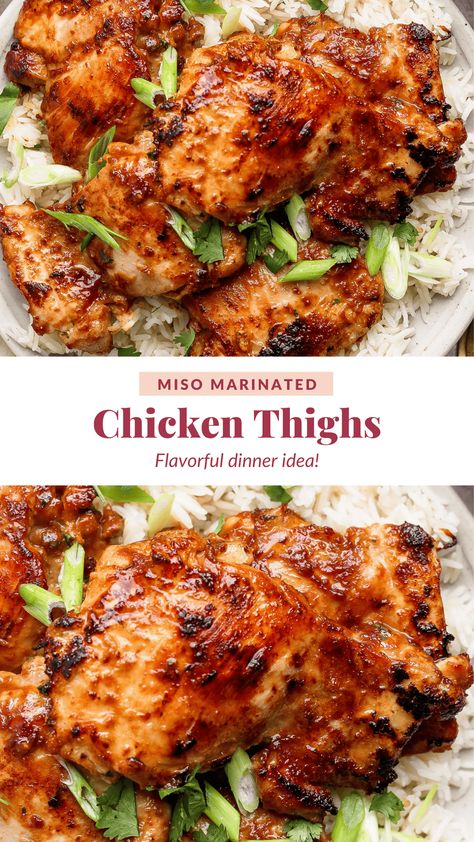 Miso Marinated Chicken Thighs - Fit Foodie Finds Miso Marinade Chicken, Easy Marinated Chicken, Miso Marinade, Asian Chicken Thighs, Chicken Breast Marinade, Chicken Thigh Marinade, Miso Chicken, Low Carb Meats, Marinated Chicken Thighs