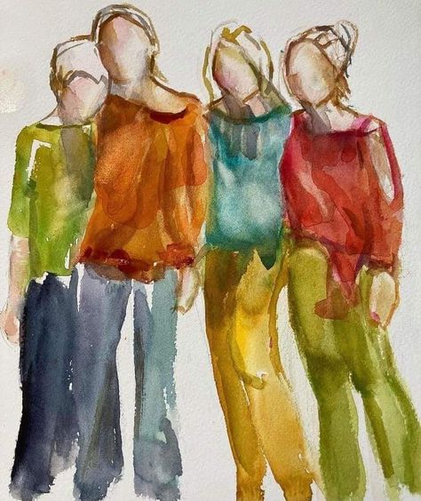 Best Friends Watercolor Paintings, Watercolor People Simple, People Watercolor, Basic Watercolor, Human Figure Sketches, Watercolor Paintings For Beginners, Diy Watercolor Painting, Watercolour Inspiration, Watercolor Paintings Easy