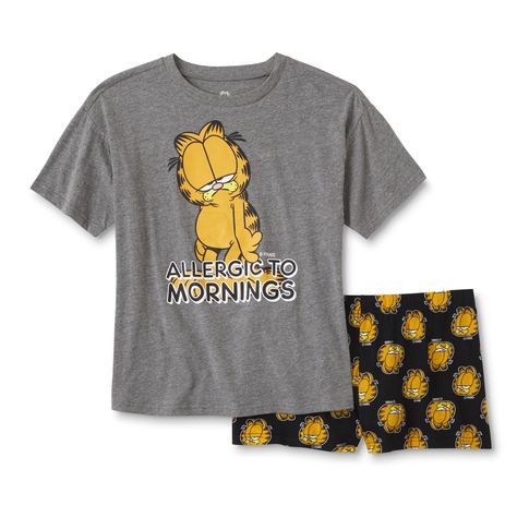 Garfield Women's Pajama Top & Shorts - Allergic to Mornings, Size: Medium, Multi-Color Garfield The Cat, Cute Pjs, Pajamas For Women, Girl Sleeping, Screen Printing Designs, Cute Room Decor, Sense Of Humor, Kawaii Clothes, Pajama Top