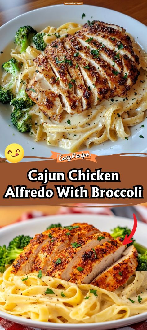 Easy Cajun Chicken Alfredo With Broccoli Pasta Alfredo With Chicken, Cajun Chicken And Broccoli Alfredo, Chicken Alfredo Recipe With Broccoli, Chicken Alfredo Sides, Chicken And Broccoli Alfredo Recipes, Alfredo Meal Ideas, Easy Cajun Chicken Alfredo, Reversing Prediabetes, Chicken Alfredo Broccoli