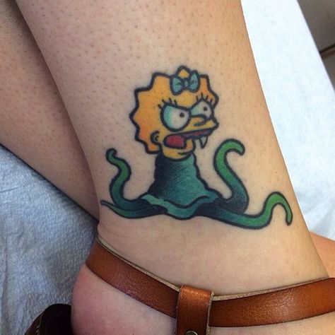 Maggie Simpson Tattoo, Odd Tattoos, The Simpsons Tattoo, Simpson Tattoo, Alex Strangler, Simpsons Halloween, Simpsons Tattoo, 12 Tattoos, Skeleton Tattoo