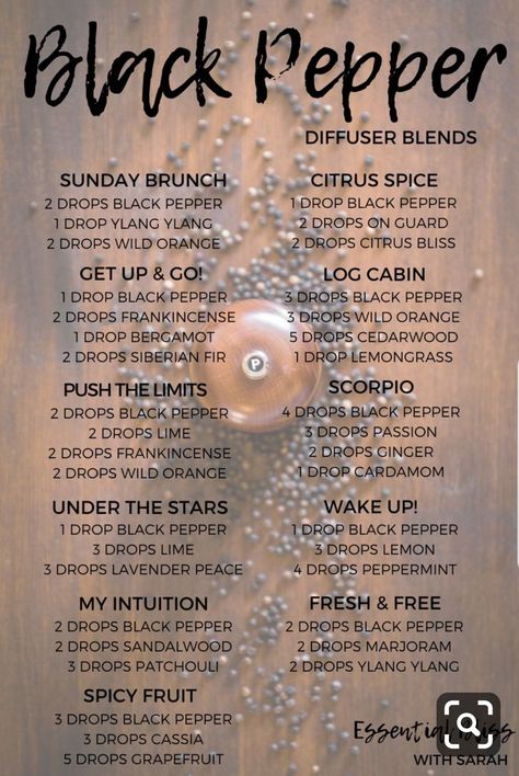 black pepper diffuser blends Eo Blends, Doterra Diffuser, Pepper Recipe, Doterra Diffuser Blends, Doterra Oil, Doterra Essential Oils Recipes, Essential Oil Diffuser Blends Recipes, Essential Oil Diffuser Recipes, Oil Diffuser Recipes