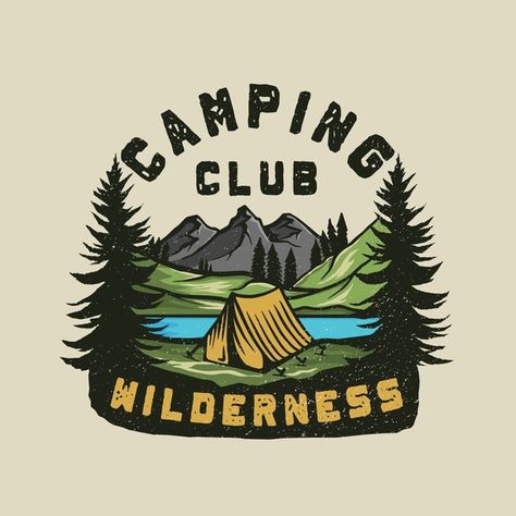 Colorful camping wilderness adventure lo... | Premium Vector #Freepik #vector #logo #vintage #travel #hand Camping Illustration, Camp Logo, Logos Vintage, Logos Retro, Outdoor Logos, Adventure Car, Adventure Logo, Mountain Illustration, Hiking Adventure