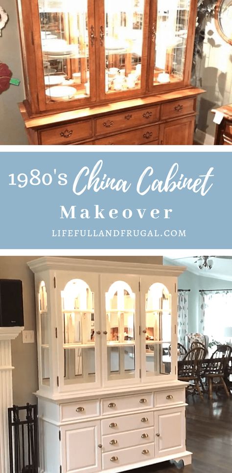 1980's China Cabinet Makeover - Life Full and Frugal Mirrored China Cabinet Makeover, Dining Room Inspiration With China Cabinet, White Wash China Cabinet, Two Piece China Cabinet Makeover, China Cabinet Pantry Ideas, China Cabinet Transformation, Queen Anne China Cabinet Makeover, Cherry China Cabinet Makeover, Glass China Cabinet Makeover