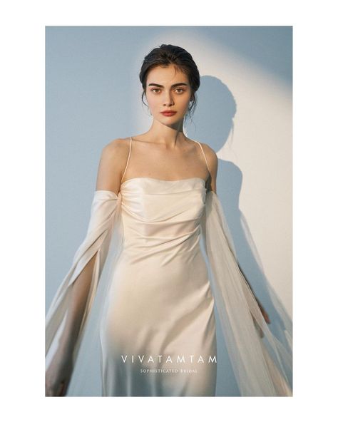 Minimalist Wedding Dress With Sleeves, Prom Silk Dress, Wedding Dress With Sleeves Mermaid, Silk Dress With Sleeves, Wedding Dresses With Sleeves Mermaid, Wedding Dress With Cape, Antonina Vasylchenko, Wedding Dresses Off The Shoulder, Minimalist Wedding Dress