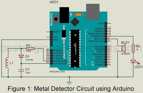 Metal Detector Circuit using Arduino - Engineering Projects Metal Detector Circuit, Used Metal Detectors, Arduino Projects Diy, Solar Energy Facts, Light Art Installation, Gold Detector, Electrical Circuit Diagram, Diy Tech, Gold Prospecting