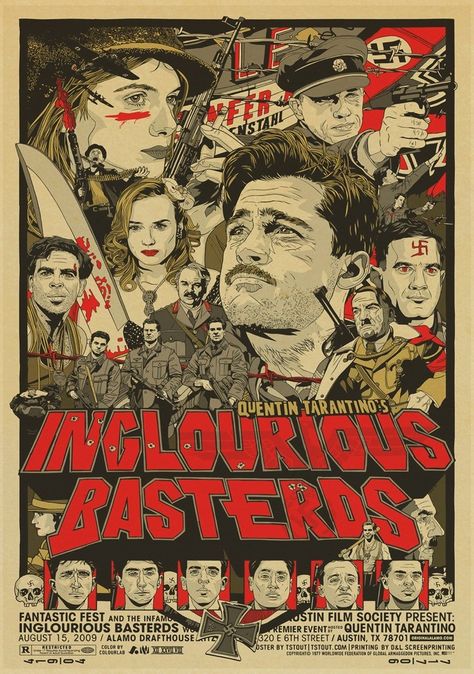 Quentin Tarantino Poster, Tarantino Movies Posters, Inglourious Basterds Poster, Brad Pitt Movies, Quentin Tarantino Movies, Inglourious Basterds, Christoph Waltz, Reservoir Dogs, Classic Movie Posters