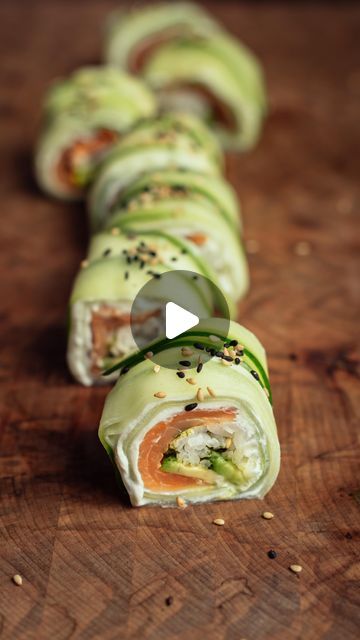 Cucumber Wraps, How To Roll Sushi, Salmon Rolls, Tuna Cucumber Rolls, Maki Sushi, Tunacado Cucumber Roll, Unique Sushi Rolls, Shrimp Sushi Rolls, Crunchy Roll Sushi