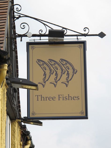 Three Fishes Sign BH | Mike-in-the-pub | Flickr Pub Names, Uk Pub, Restaurant Sign, Fishing Shop, British Pub, Old Pub, Restaurant Signs, Pub Signs, Shop Sign