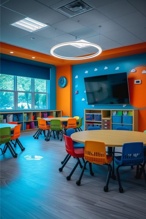 Kids Ministry Design, Indoor Playground Design, Elementary Classroom Themes, Kindergarten Interior, Classroom Arrangement, Classroom Interior, Daycare Decor, School Building Design, Lodge Design