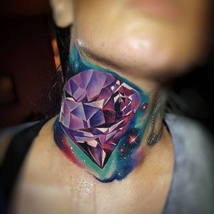 Tattoo uploaded by PK • Insane purple neck diamond! Tattoo by Tyler Malek #TylerMalek #diamondtattoo #colortattoo #necktattoo #neck #diamond #purple • 49165 • Tattoodo Diamond Tattoo Designs, Unique Tattoos For Women, Gem Tattoo, Jewel Tattoo, Girl Back Tattoos, Anklet Tattoos, Galaxy Tattoo, Diamond Tattoos, Blue Tattoo