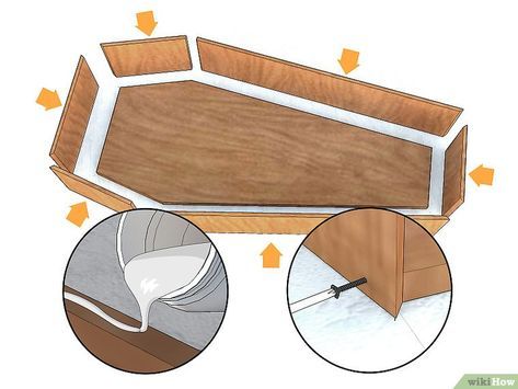 Comment faire un cercueil: 9 étapes - wikiHow Coffin Cooler, Coffin Furniture, Coffin Bookcase, Coffin Bookshelf, Wood Coffin, Deco Cinema, Wood Casket, Diy Monsters, Halloween Props Diy