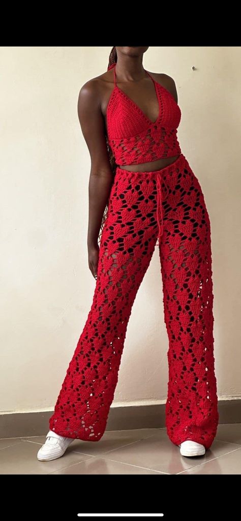 Crochet Heart Dress, Crochet Jumpsuit, Crochet Pants Pattern, Crochet Halter Dress, Crochet Jumpsuits, Party Jumpsuit, Crochet Hearts, Crochet Pants, Crochet Clothing And Accessories